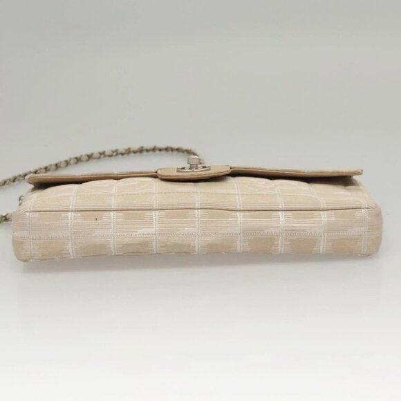 CHANEL New Travel line Choco Bar Chain Shoulder Bag Nylon Beige CC Auth 120002 - Picture 7 of 16
